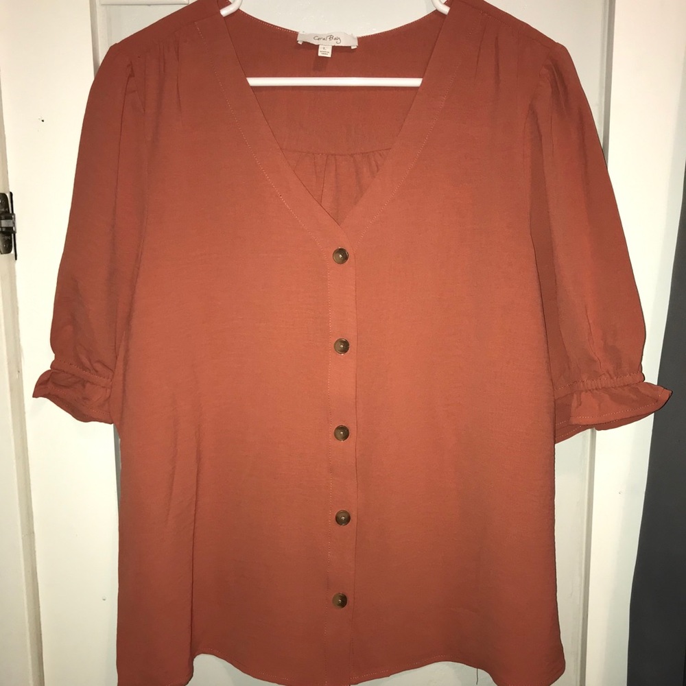 Orange Button Up Top